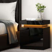 2 Drawers Artiss Bedside Table LED Black