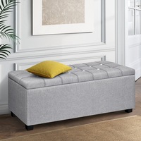97cm Artiss Storage Ottoman Blanket Box Button Linen Grey