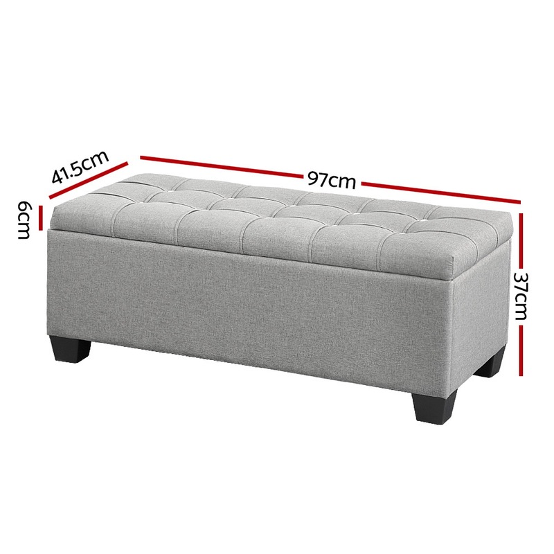 Buy Artiss Storage Ottoman Blanket Box 97cm Button Linen Grey MyDeal