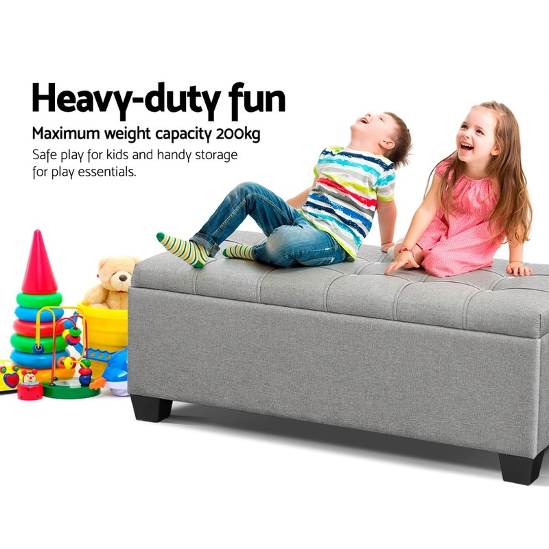 Buy Artiss Storage Ottoman Blanket Box 97cm Button Linen Grey MyDeal