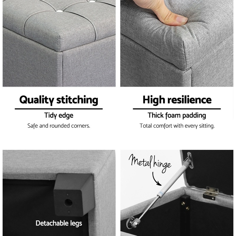 Buy Artiss Storage Ottoman Blanket Box 97cm Button Linen Grey - MyDeal