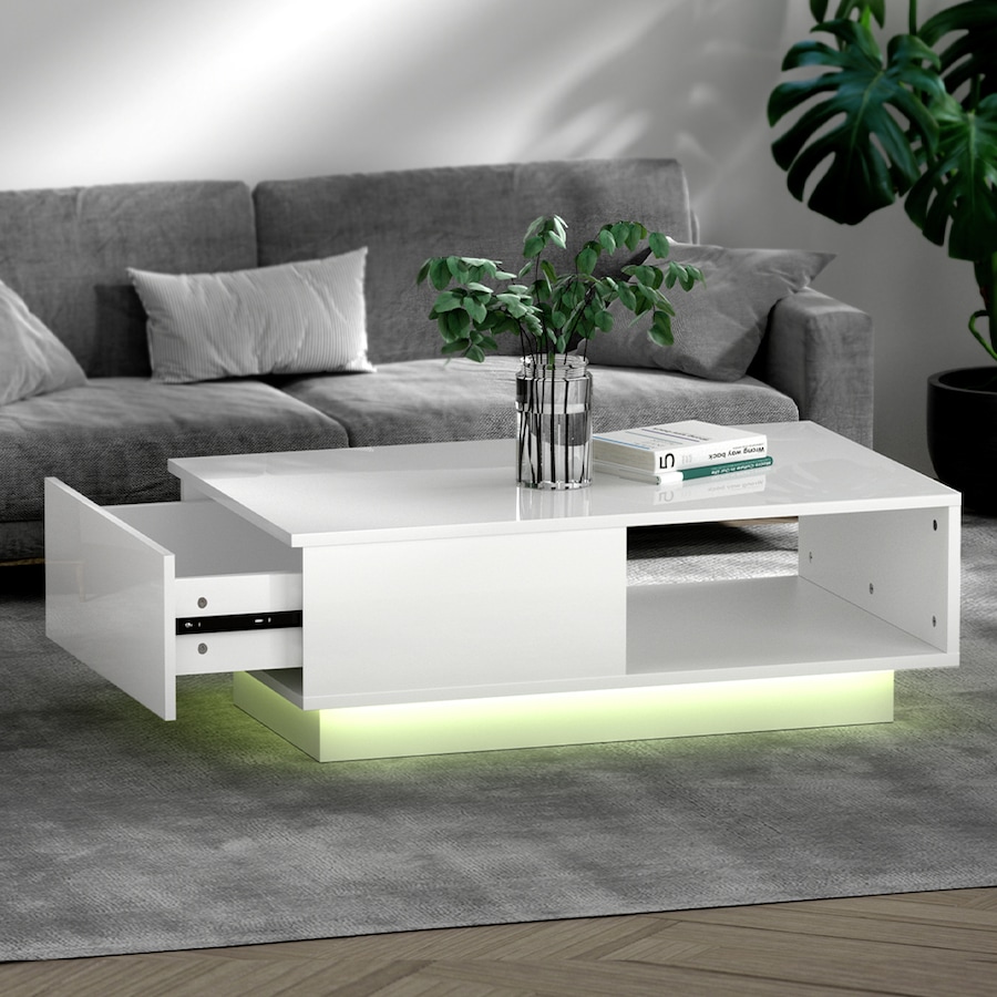 1 Drawer Artiss Coffee Table Led Lights White