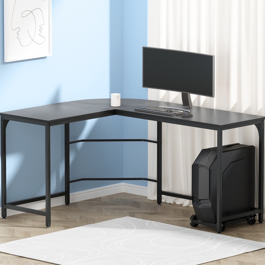 Artiss 147cm Computer Desk L-Shape Home Office Desks CPU Stand Black