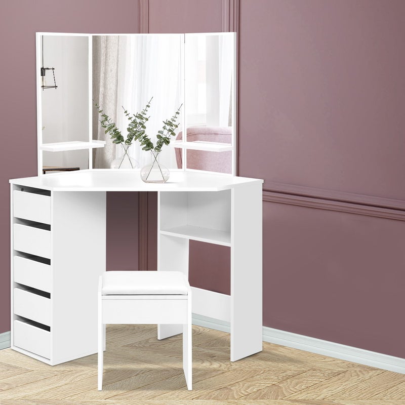 Artiss Corner Dressing Table With, Vanity Table With Chair
