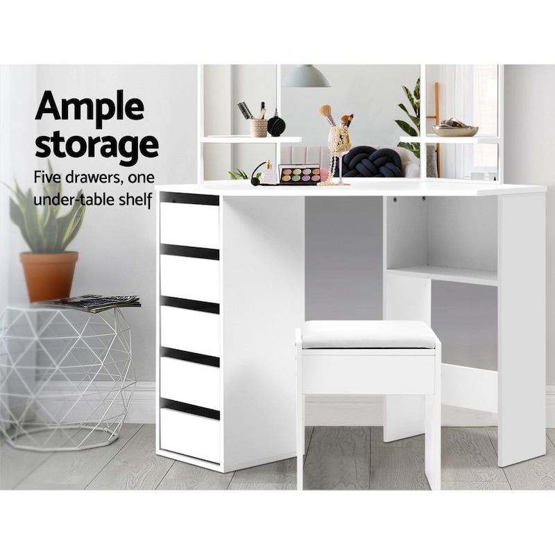 Buy Artiss Dressing Table Stool Set Corner 5 Drawers White MyDeal