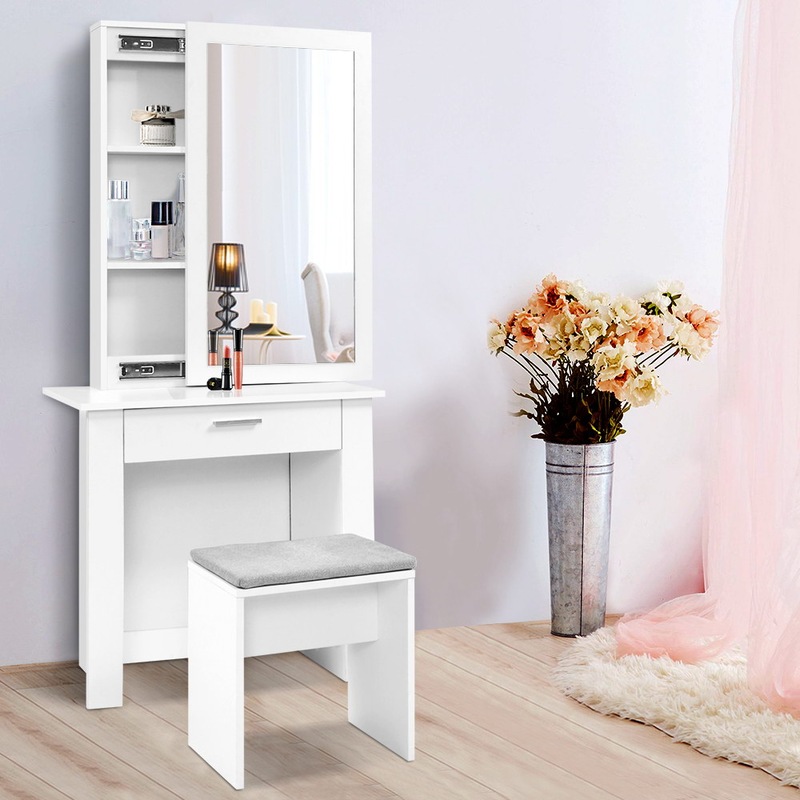 Buy Artiss Dressing Table Stool Set Sliding Mirror White Demi MyDeal