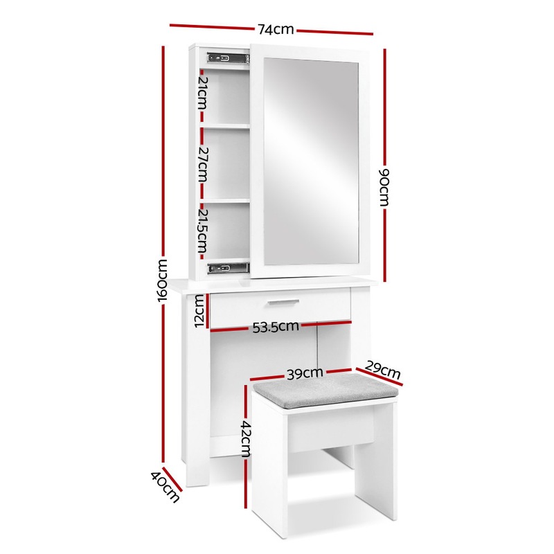 Buy Artiss Dressing Table Stool Set Sliding Mirror White Demi MyDeal