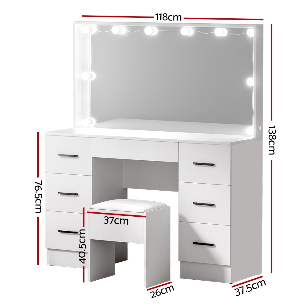 10 Led Bulbs Artiss Dressing Table Set Stool White