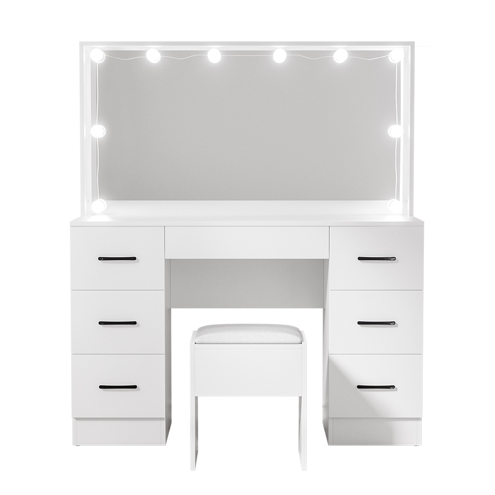 10 Led Bulbs Artiss Dressing Table Set Stool White