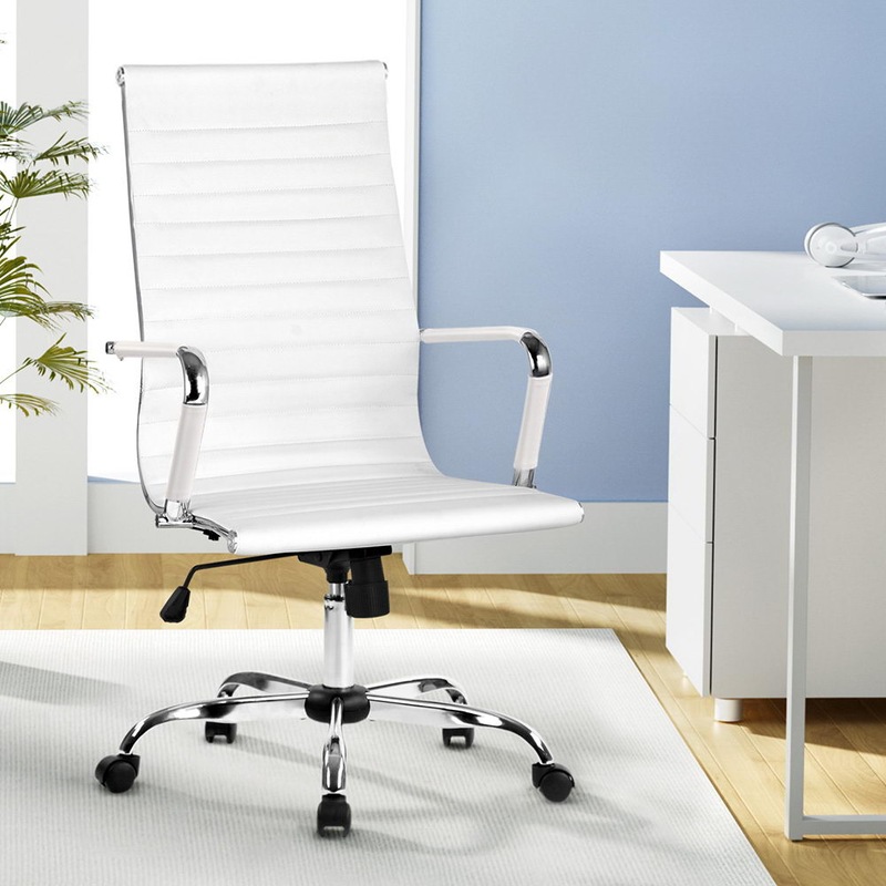 Buy Artiss Office Chair Leather Executive Chairs White MyDeal