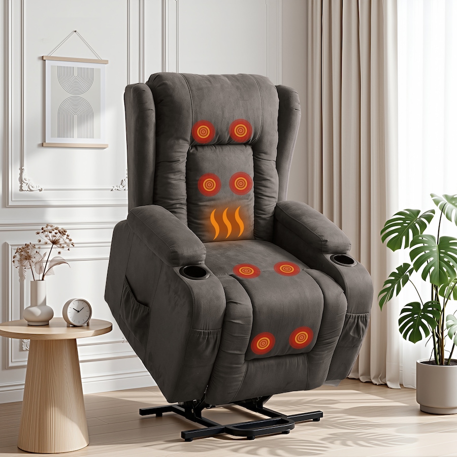 Artiss Recliner Chair with Massage and Heat for Elderly People Velvet Lounge Armchair Sofa Grey