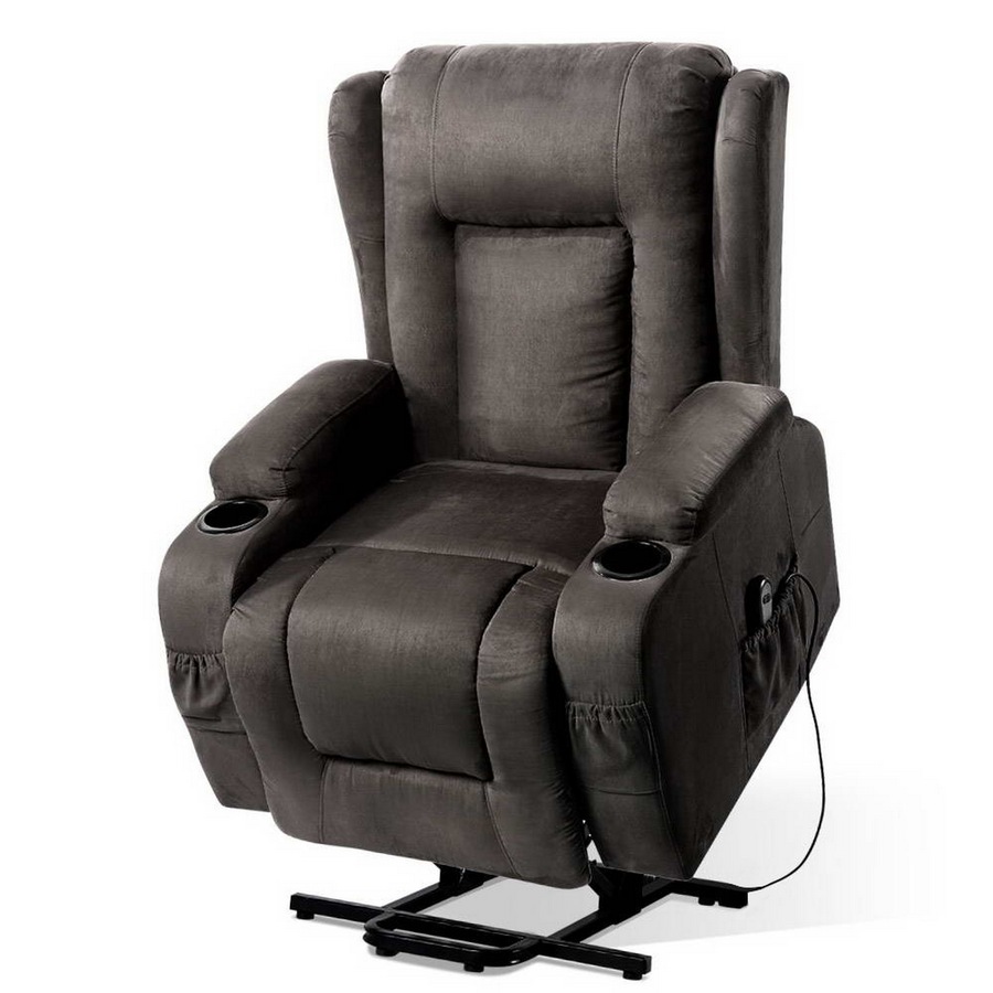 Artiss Recliner Chair with Massage and Heat for Elderly People Velvet Lounge Armchair Sofa Grey