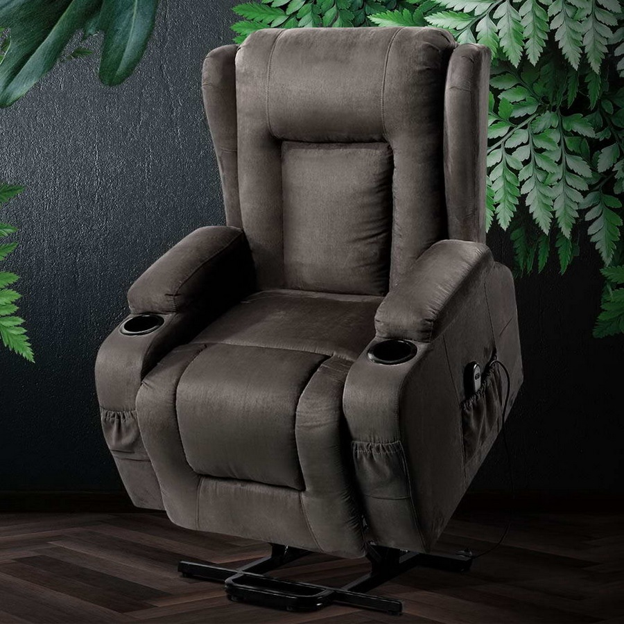 Artiss Recliner Chair with Massage and Heat for Elderly People Velvet Lounge Armchair Sofa Grey