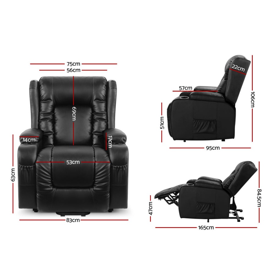 Artiss Massage Chair Black Leather Recliner Lounge Sofa Armchair Home Furniture Lift Heated