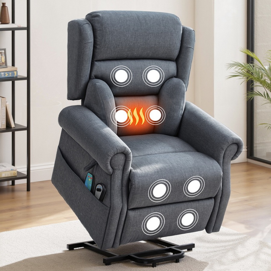 Artiss Electric Recliner Chair with Vibration Massage and Lumbar Heating for Elderly Power Lift Massage Recliner Sofa Fabric Armchair for Living Room Grey