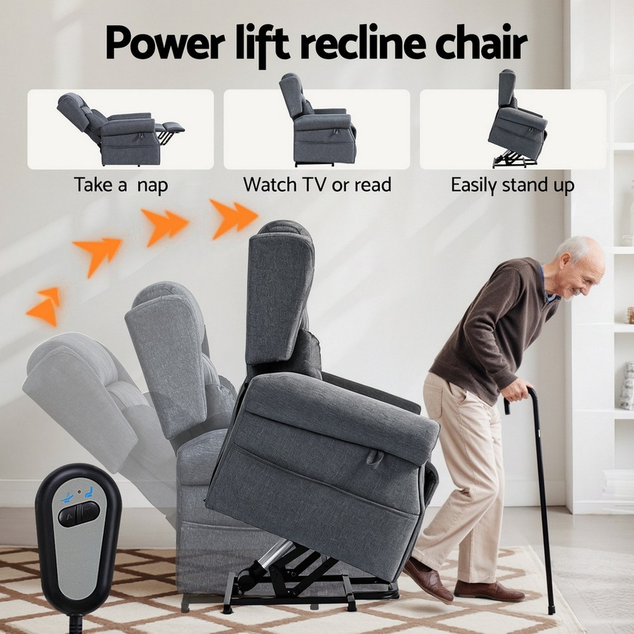 Artiss Electric Recliner Chair with Vibration Massage and Lumbar Heating for Elderly Power Lift Massage Recliner Sofa Fabric Armchair for Living Room Grey