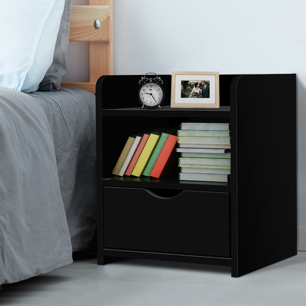 Artiss Bedside Tables Drawers with Shelf Side Table Nightstand Black/White
