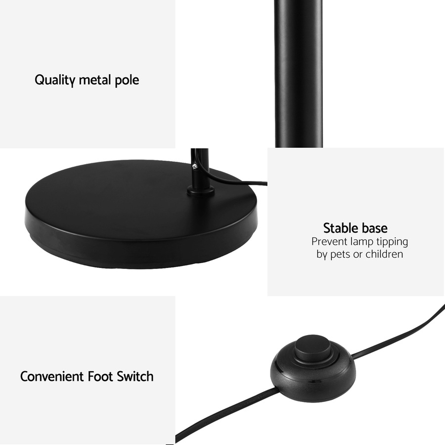 161cm Artiss Floor Lamp Light Stand Modern Home Living Room Office Reading Glass Shade Black