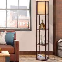 3 Tier Artiss Floor Lamp Shelf Storage LED Light Stand Home Room Vintage Brown