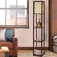3 Tier Artiss Floor Lamp Shelf Storage LED Light Stand Home Room Pattern Brown