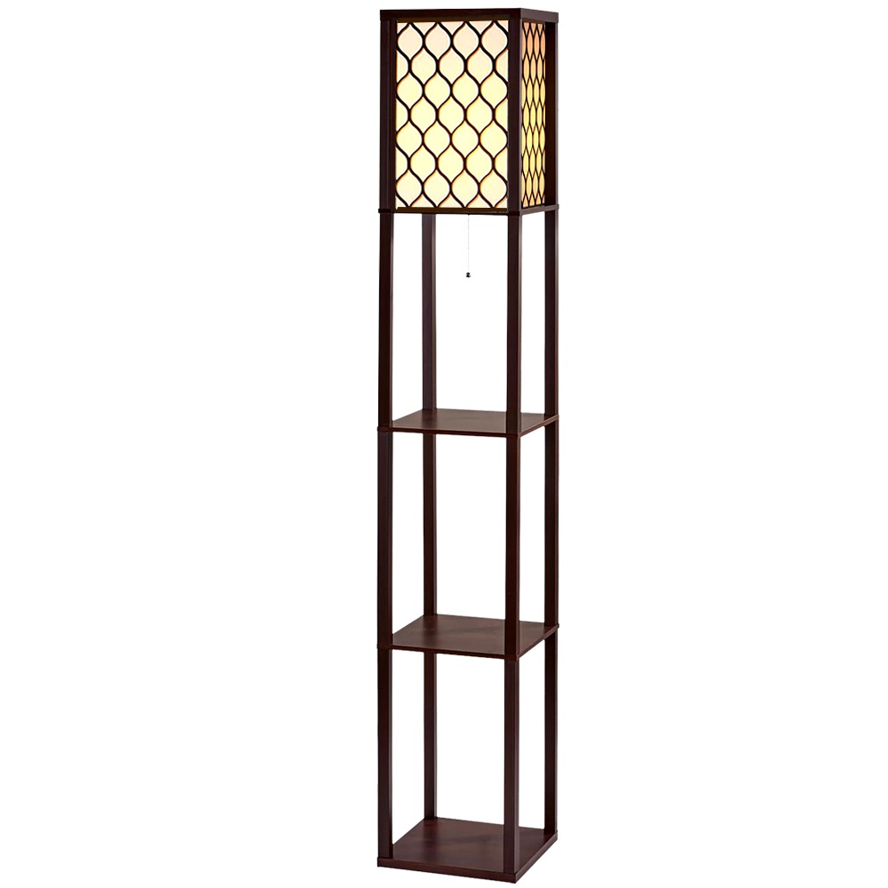 3 Tier Artiss Floor Lamp Shelf Storage LED Light Stand Home Room Pattern Brown