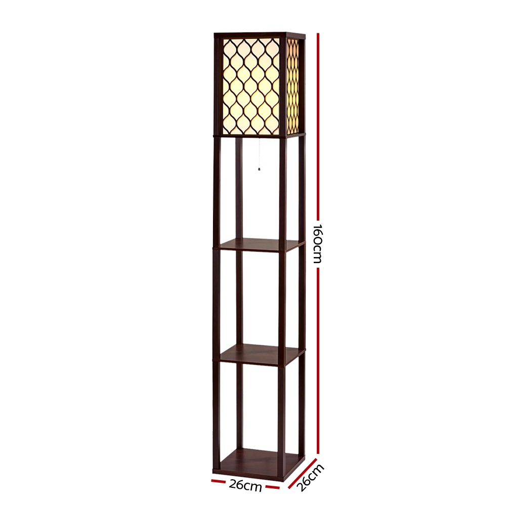 3 Tier Artiss Floor Lamp Shelf Storage LED Light Stand Home Room Pattern Brown
