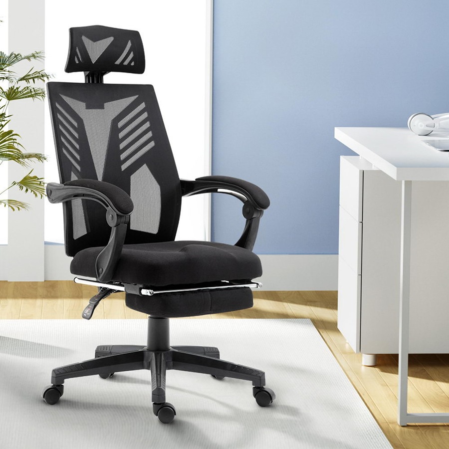 Artiss Mesh Office Chair with Footrest Black