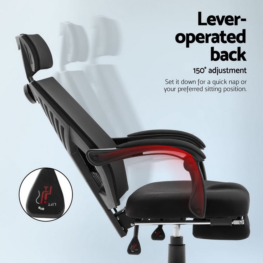 Artiss Mesh Office Chair with Footrest Black