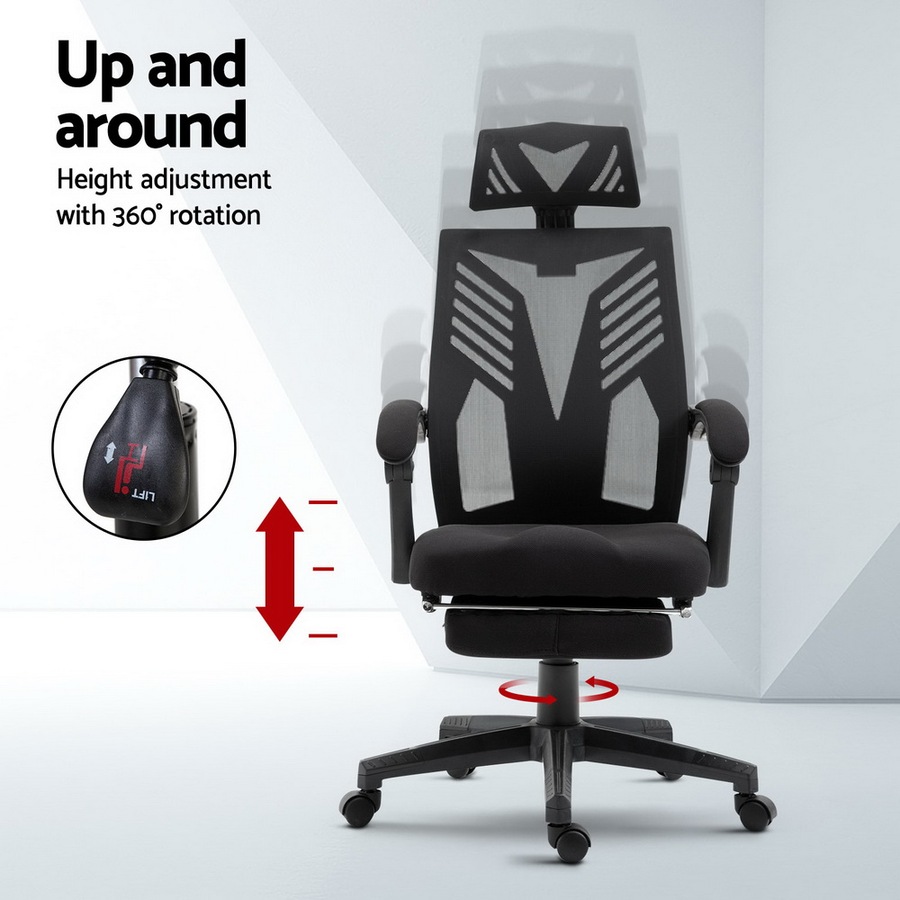 Artiss Mesh Office Chair with Footrest Black