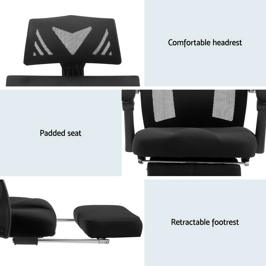 Artiss Mesh Office Chair with Footrest Black