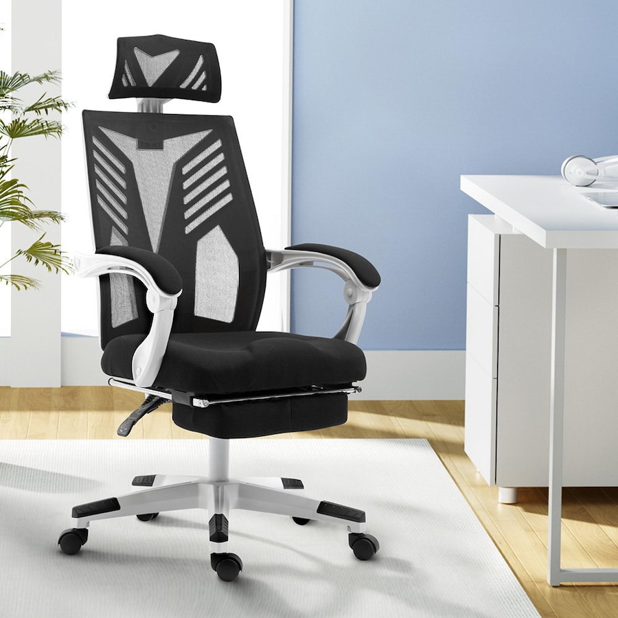 Artiss Mesh Office Chair with Footrest Black White