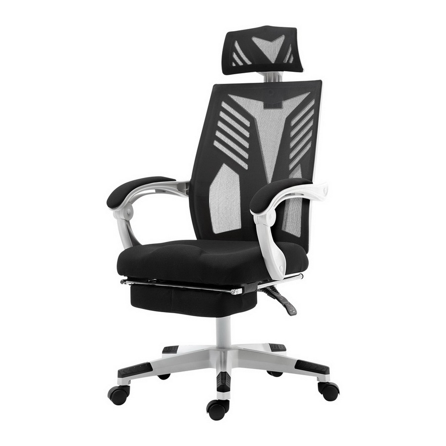 Artiss Mesh Office Chair with Footrest Black White