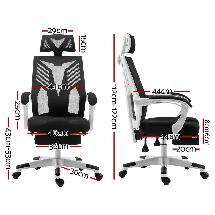 Artiss Mesh Office Chair with Footrest Black White