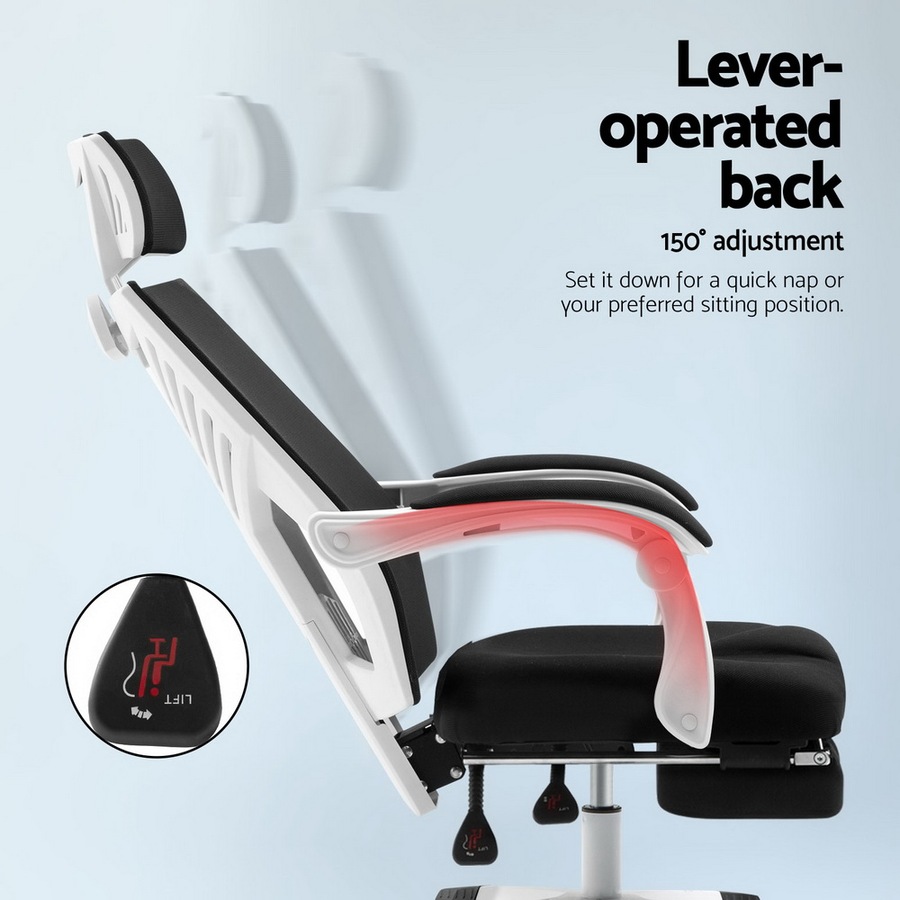 Artiss Mesh Office Chair with Footrest Black White