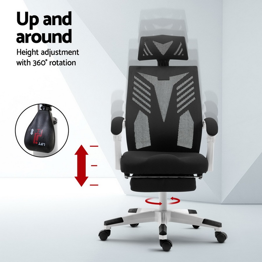 Artiss Mesh Office Chair with Footrest Black White