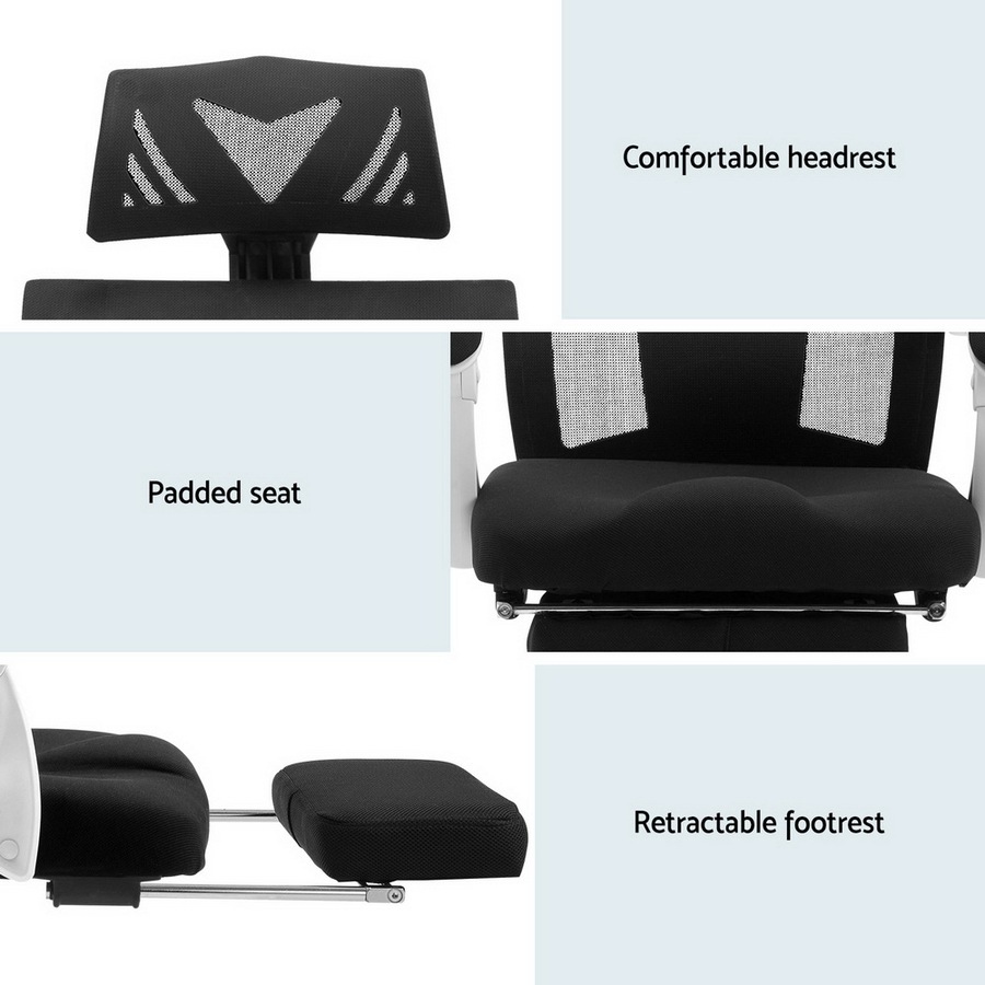 Artiss Mesh Office Chair with Footrest Black White