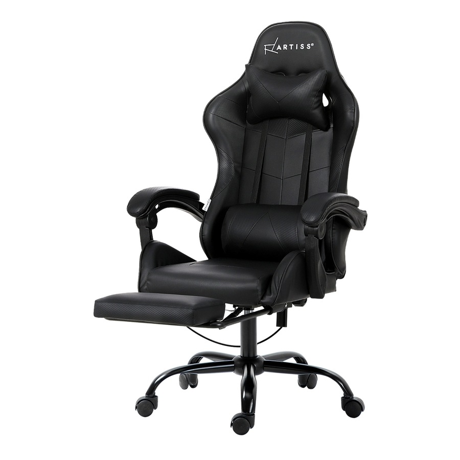 Artiss Gaming Chair 6 Point Massage Office Chairs Leather Recline Footrest Black
