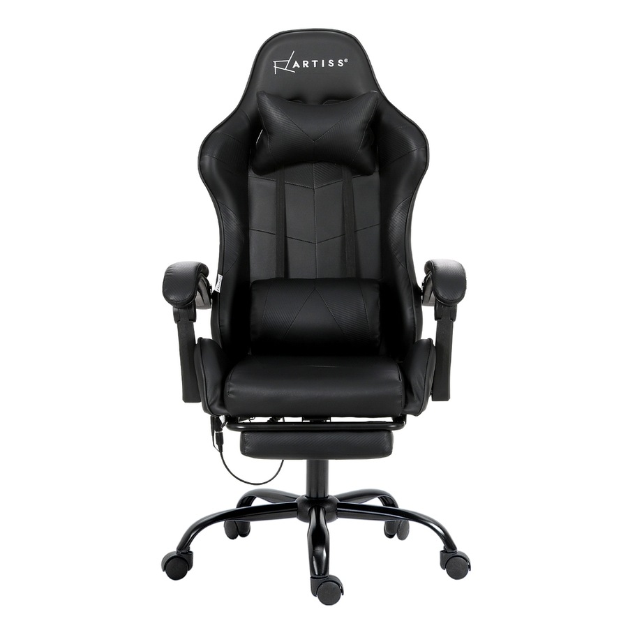 Artiss Gaming Chair 6 Point Massage Office Chairs Leather Recline Footrest Black