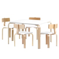 1 Keezi Kids Table and 4 Chairs Set Natural White