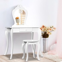 1 Set Keezi Kids Dressing Table Stool 2 in 1 Vanity Mirror Princess Children Makeup White