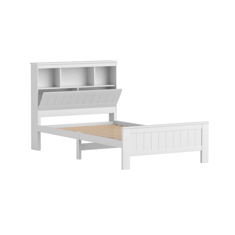 Buy Artiss Bed Frame Single Size Wooden with 3 Shelves Bed Head White