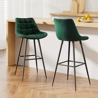 2x Artiss Bar Stools Velvet Chairs Green
