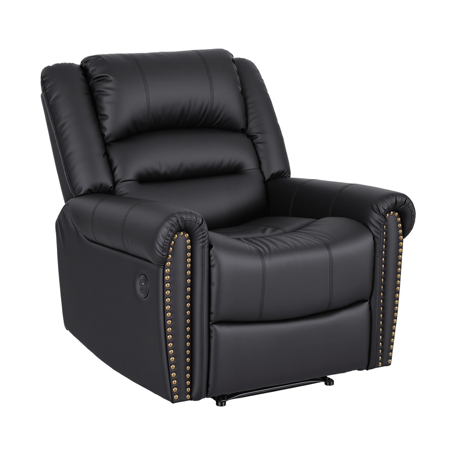 Artiss Leather Manual Recliner Chair with USB Armchair Sofa for Living Room and Nursery Black
