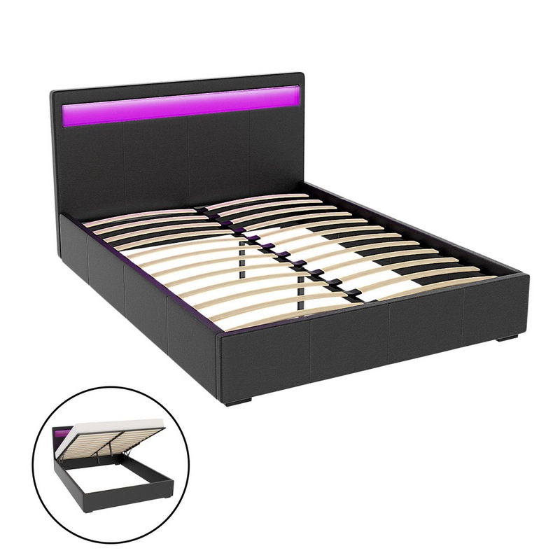 Buy Artiss Bed Frame Double Size LED Gas Lift Black COLE MyDeal