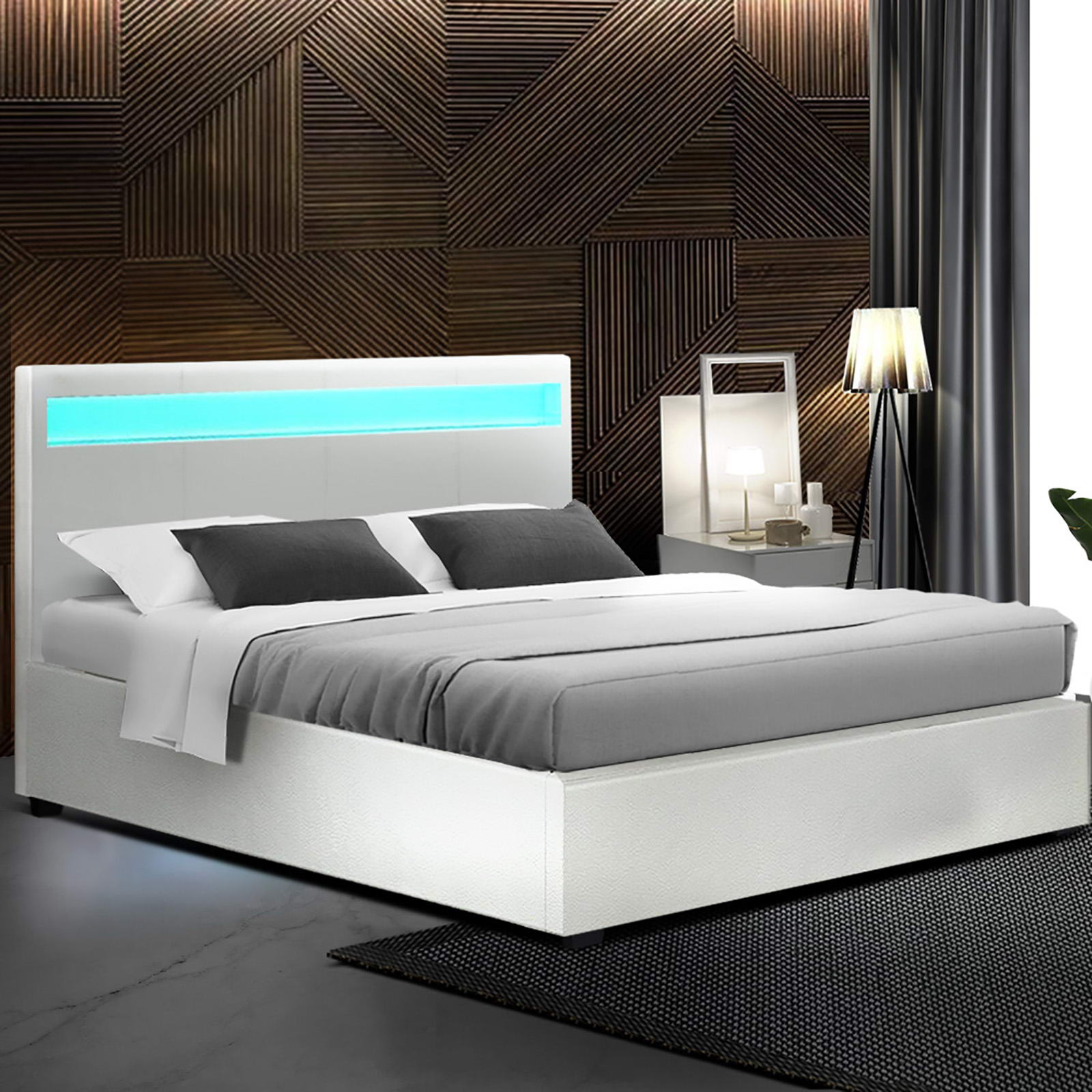 Artiss Bed Frame Double Size LED Gas Lift White COLE