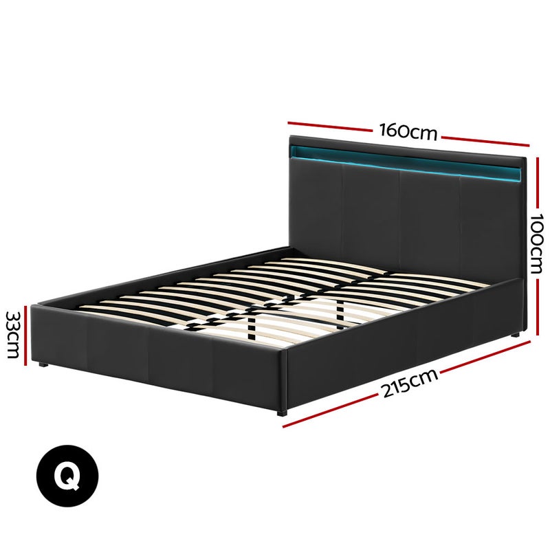 Buy Artiss Bed Frame Queen Double Size Gas Lift Rgb Led Black Cole Mydeal