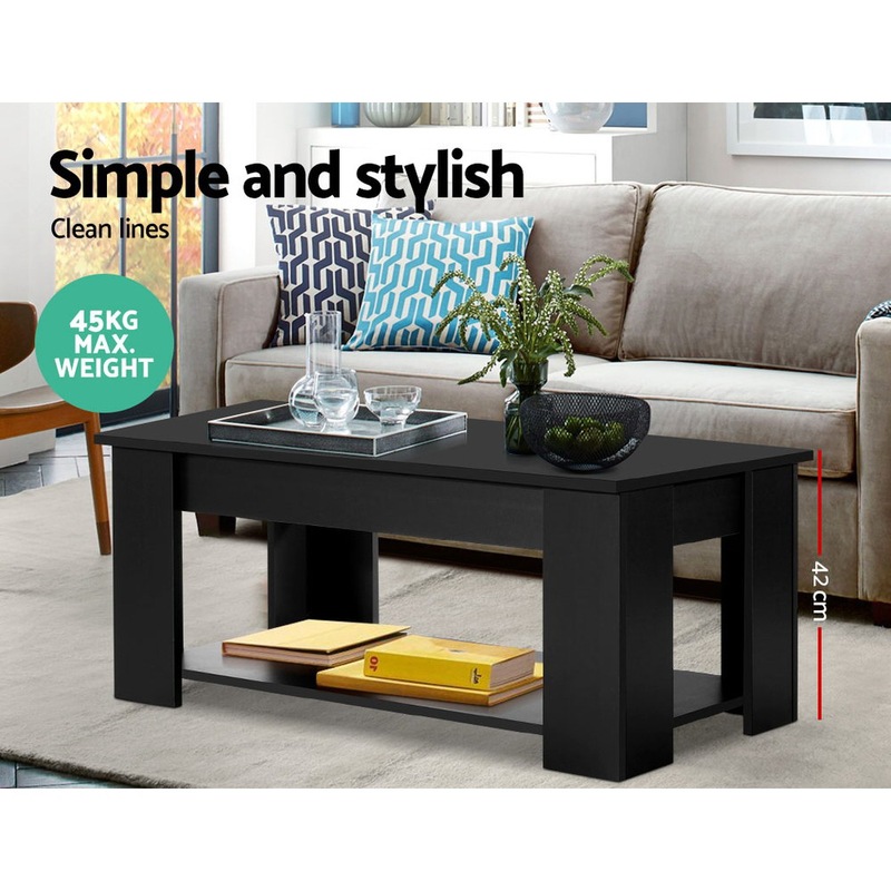 Buy Artiss Lift Top Coffee Table With Hidden Storage Black Table MyDeal