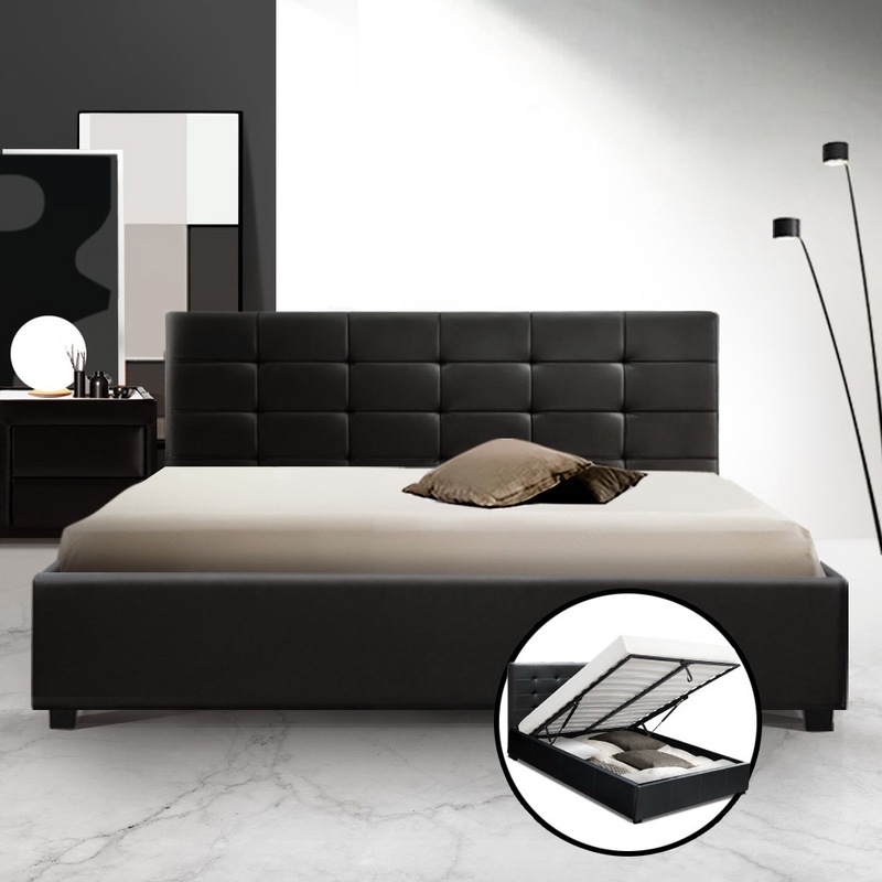 Artiss Queen Size Gas Lift Bed Frame Base With Storage Mattress Leather