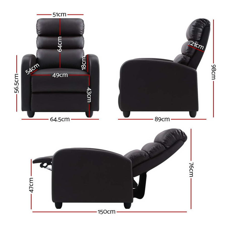 Artiss Recliner Chair Leather Lounge Sofa Armchair Home Furniture Office Brown