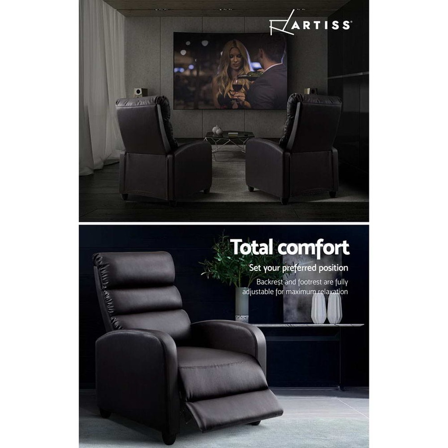 Artiss Recliner Chair Leather Lounge Sofa Armchair Home Furniture Office Brown